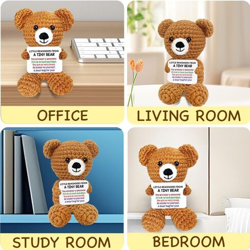 Positive Crochet Animals Emotional Support Crochet Bear Mini Cute Knitted Teddy Bear Plushies Crochet Animals Already Made Gift for Friend Women Men Coworker Sister in Saudi Arabia