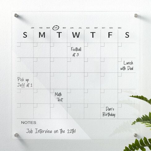 mDesign Modern Acrylic Calendar for Wall with Dry Erase Marker - Wall Mount Monthly Planner Board for Home, Office, Kitchen - 11.81" Square - Clear/Gold Print with Gold Finish Mounting Hardware in Saudi Arabia