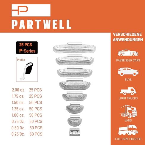 P-Series الرصاص مقطع على أوزان العجلة متنوعة ، التحمل الدقيق ، 0.50 أوقية ، 50 قطعة/صندوق ، مناسبة لالتقاطات كاملة الحجم ، سيارات الدفع الرباعي ، الشاحنات ، وسيارات الركاب in Kuwait