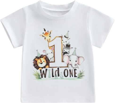 Infant Baby Boys Girls First Birthday Outfit 1st Birthday T-Shirt Wild One Safari Zoo Jungle Animals Shirt in Saudi Arabia