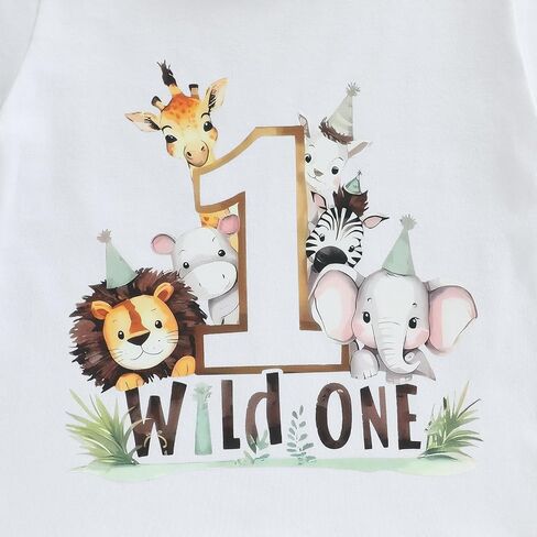 Infant Baby Boys Girls First Birthday Outfit 1st Birthday T-Shirt Wild One Safari Zoo Jungle Animals Shirt in Saudi Arabia