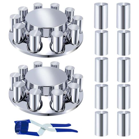 ABS Chrome Plastic Front and Rear Axle Cover Kits with 33mm Thread-on Flange Nut Covers for Semi Trucks in Pairs, Flat Top (Front & Rear 2+4) in Kuwait