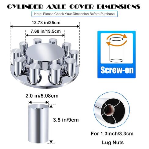 ABS Chrome Plastic Front and Rear Axle Cover Kits with 33mm Thread-on Flange Nut Covers for Semi Trucks in Pairs, Flat Top (Front & Rear 2+4) in Kuwait