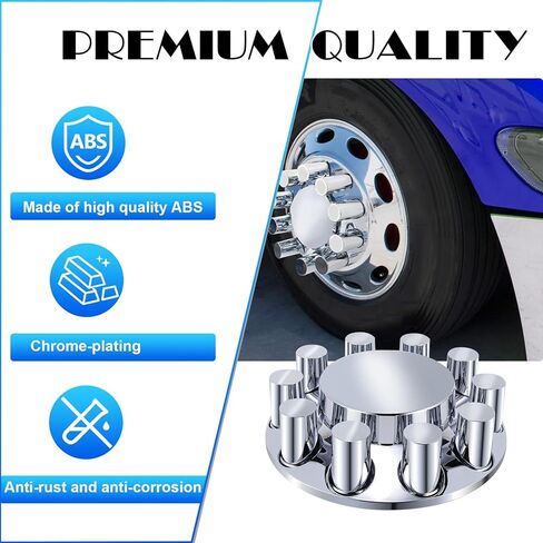 ABS Chrome Plastic Front and Rear Axle Cover Kits with 33mm Thread-on Flange Nut Covers for Semi Trucks in Pairs, Flat Top (Front & Rear 2+4) in Kuwait