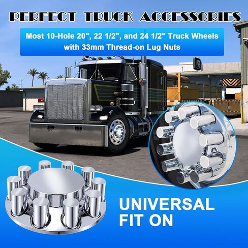 ABS Chrome Plastic Front and Rear Axle Cover Kits with 33mm Thread-on Flange Nut Covers for Semi Trucks in Pairs, Flat Top (Front & Rear 2+4) in Kuwait