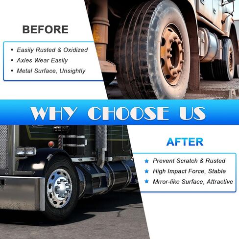 ABS Chrome Plastic Front and Rear Axle Cover Kits with 33mm Thread-on Flange Nut Covers for Semi Trucks in Pairs, Flat Top (Front & Rear 2+4) in Kuwait