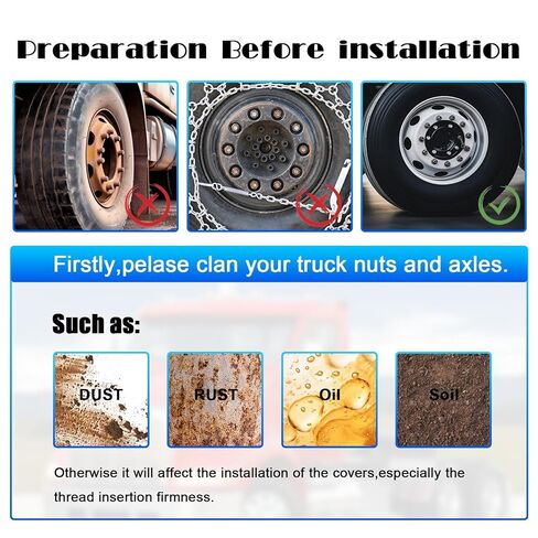 ABS Chrome Plastic Front and Rear Axle Cover Kits with 33mm Thread-on Flange Nut Covers for Semi Trucks in Pairs, Flat Top (Front & Rear 2+4) in Kuwait