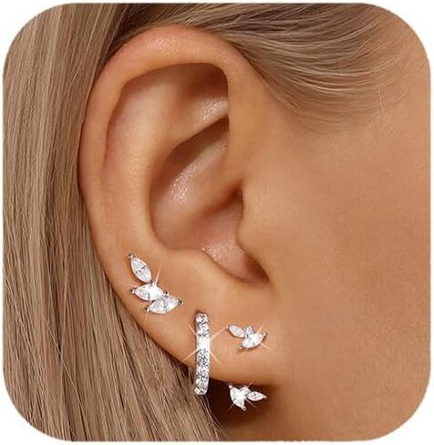 QUINBY Hoop Earrings Set Sensitive Earrings For Women Hypoallergenic Cartilage Double Hoops Ear Cuff 14k Gold Plated Earring Stacks For Multiple Piercing in Saudi Arabia