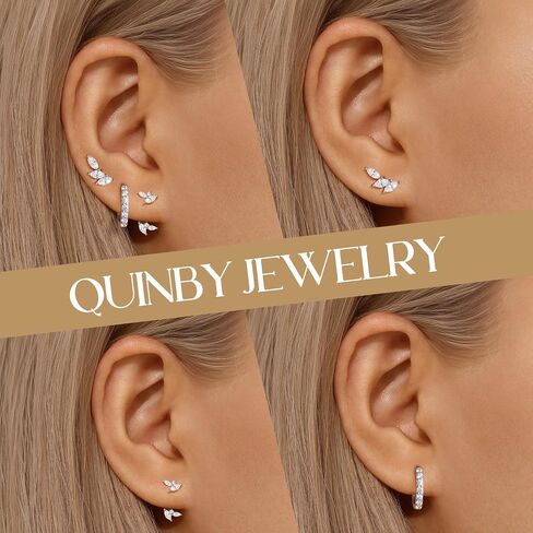 QUINBY Hoop Earrings Set Sensitive Earrings For Women Hypoallergenic Cartilage Double Hoops Ear Cuff 14k Gold Plated Earring Stacks For Multiple Piercing in Saudi Arabia