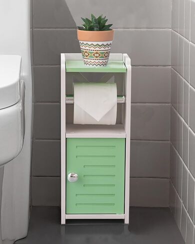AOJEZOR Toilet Paper Holder Stand: Bathroom Storage Cabinet Beside Toilet for Small Space Bathroom with Toilet Roll Holder - White in Kuwait