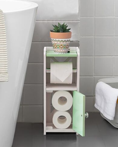 AOJEZOR Toilet Paper Holder Stand: Bathroom Storage Cabinet Beside Toilet for Small Space Bathroom with Toilet Roll Holder - White in Kuwait