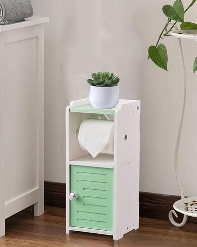 AOJEZOR Toilet Paper Holder Stand: Bathroom Storage Cabinet Beside Toilet for Small Space Bathroom with Toilet Roll Holder - White in Kuwait