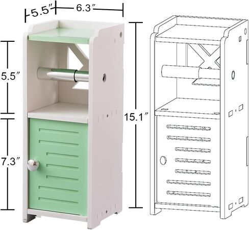 AOJEZOR Toilet Paper Holder Stand: Bathroom Storage Cabinet Beside Toilet for Small Space Bathroom with Toilet Roll Holder - White in Kuwait