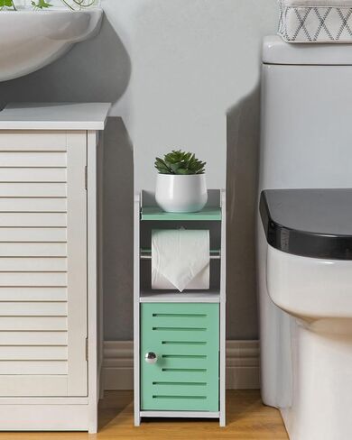 AOJEZOR Toilet Paper Holder Stand: Bathroom Storage Cabinet Beside Toilet for Small Space Bathroom with Toilet Roll Holder - White in Kuwait