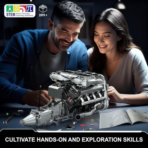 Mould King Mini V8 Twin Turbo Engine Model Kit that Works - 2899+ PCS Build Your Own Visible Model Engine Kit for Adults with Motor and Battery, STEM Car Engine Building Blocks Toys for Kids/Adults 8+ in Kuwait