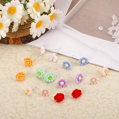 7 Pairs Rose Plastic Earrings, Gradient Color Rose Flower Stud Post Earrings Perfect Decorations and Floral Jewelry Gifts for Sensitive Ears Women in Saudi Arabia