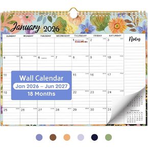 2025 Wall Calendar - 18 Months Wall Calendar Covers January 2025 to June 2026, Monthly Calendar(14.7"x11.5"), Hanging Wall Calendar for Easy Organizing, Colorful Typography in Kuwait