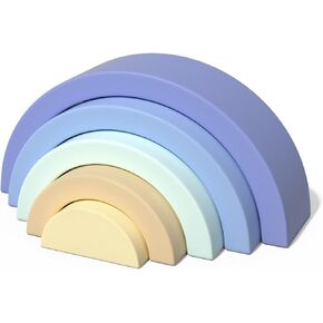 ASWEETS لعبة قوس قزح قابلة للتكديس خشبية ، ولبنات بناء من 8 قطع للأطفال والأطفال الصغار ، لغز أعشاش قوس قزح مونتيسوري ، تعزيز تنسيق العين ، الأزرق in Kuwait