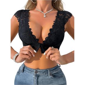 Oyoangle Women's Front Front Front Lace Bralettes No Underwire Cap Sleeve Backless Bras غير المبطنة in Kuwait