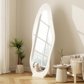 69"x 24" Wavy Mirror Full Length,Lights Irregular led Full Length Mirror, Wavy Wall Mirror,Shatter-Proof Hanging or Leaning Against Wall for Cloakroom/Bedroom/Living Room,Walnut in Kuwait