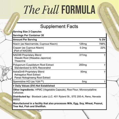 NAD Regen, NAD+ Supplement for Anti-Aging with Niacinamide, Spermidine and Resveratrol (30 Servings) in Saudi Arabia