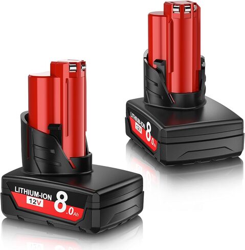 8.0Ah Replacement for Milwaukee M12 Battery, Compatible with Milwaukee 12V Battery 48-11-2411 48-11-2402 48-11-2440 48-11-2411 Cordless Tools 2 Packs in Kuwait
