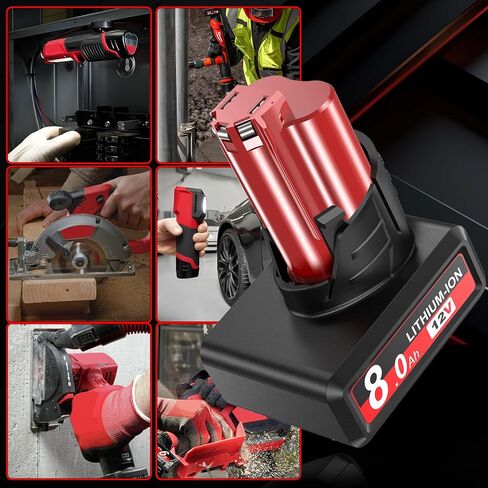 8.0Ah Replacement for Milwaukee M12 Battery, Compatible with Milwaukee 12V Battery 48-11-2411 48-11-2402 48-11-2440 48-11-2411 Cordless Tools 2 Packs in Kuwait