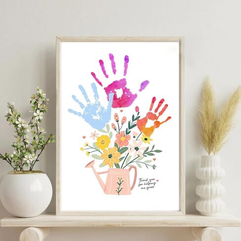 Physkoa Handprint Art Kit – Mother's Day Gift from Kids – Floral Keepsake Templates – DIY Handprint Craft for Mommy, Grandma or Bonus Mom –Birthday Gift for Mom Grandma in Saudi Arabia