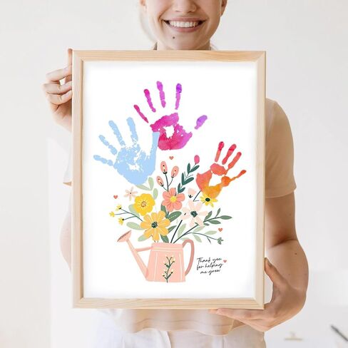 Physkoa Handprint Art Kit – Mother's Day Gift from Kids – Floral Keepsake Templates – DIY Handprint Craft for Mommy, Grandma or Bonus Mom –Birthday Gift for Mom Grandma in Saudi Arabia