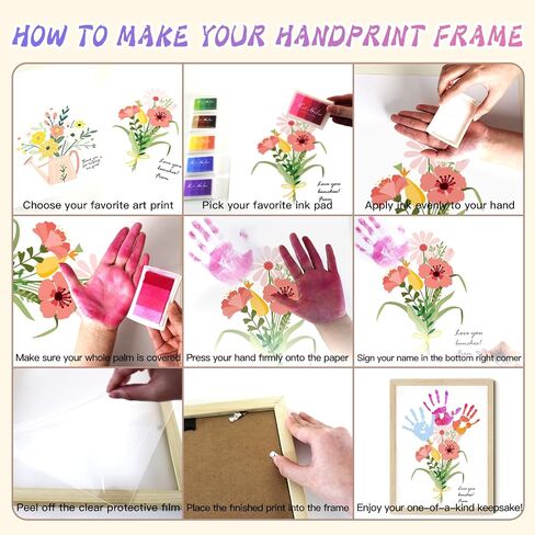 Physkoa Handprint Art Kit – Mother's Day Gift from Kids – Floral Keepsake Templates – DIY Handprint Craft for Mommy, Grandma or Bonus Mom –Birthday Gift for Mom Grandma in Saudi Arabia