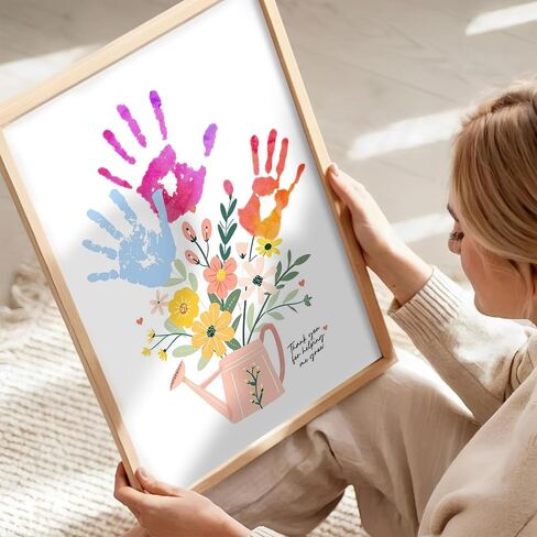 Physkoa Handprint Art Kit – Mother's Day Gift from Kids – Floral Keepsake Templates – DIY Handprint Craft for Mommy, Grandma or Bonus Mom –Birthday Gift for Mom Grandma in Saudi Arabia