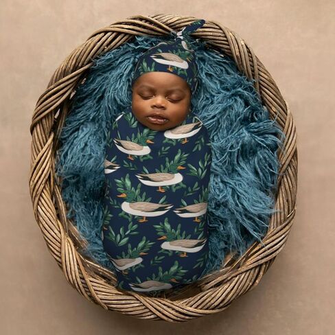 KiuLoam Camouflage Blue Jets Airplanes Newborn Swaddle Set with Matching Hat, Newborn Receiving Blanket Soft Unisex Infant Swaddle Wrap for Baby Boys and Girls in Saudi Arabia