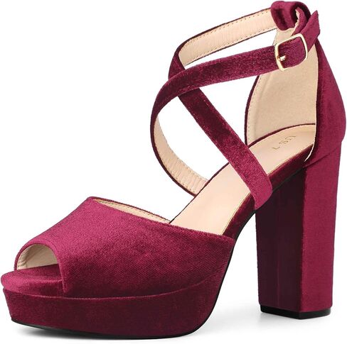 Perphy Peep Toe Pumps Velvet Crisscross Strap Block Heel Platform Sandals for Women in Kuwait