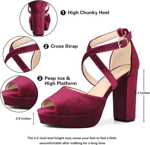 Perphy Peep Toe Pumps Velvet Crisscross Strap Block Heel Platform Sandals for Women in Kuwait