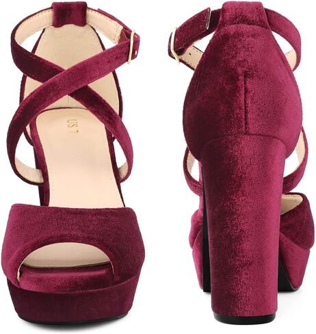 Perphy Peep Toe Pumps Velvet Crisscross Strap Block Heel Platform Sandals for Women in Kuwait