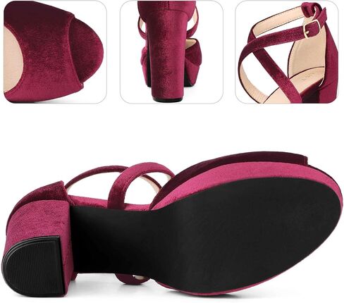 Perphy Peep Toe Pumps Velvet Crisscross Strap Block Heel Platform Sandals for Women in Kuwait