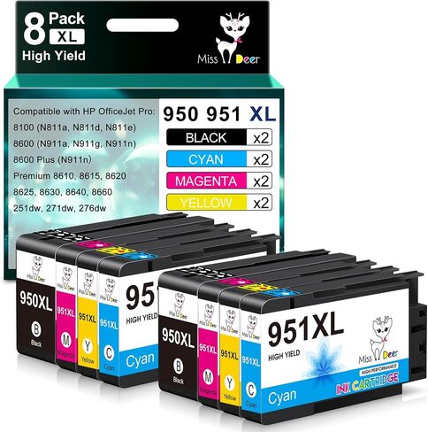 Miss Deer 950 951 XL Ink Cartridge Combo Pack Compatible Ink Cartridges Replacement for HP 950 951XL,to Used with HP Officejet Pro 8610 8600 8620 8630 8640 8100 8615 251dw 271dw 276dw,12 Pack in Saudi Arabia