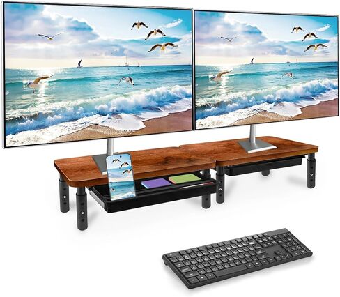 Monitor Stand with Storage Drawer, Wood Riser with Metal Bracket for Desk, Adjustable Desk Shelf for Top of Desk 3 Levels of Height & Angle, Computer Laptop Desktop Organizer White in Kuwait
