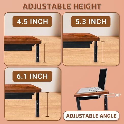 Monitor Stand with Storage Drawer, Wood Riser with Metal Bracket for Desk, Adjustable Desk Shelf for Top of Desk 3 Levels of Height & Angle, Computer Laptop Desktop Organizer White in Kuwait