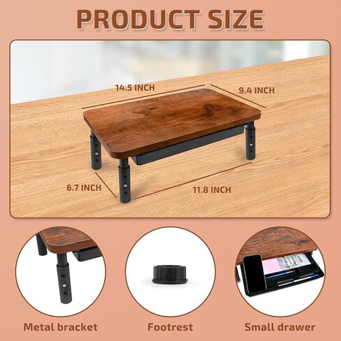 Monitor Stand with Storage Drawer, Wood Riser with Metal Bracket for Desk, Adjustable Desk Shelf for Top of Desk 3 Levels of Height & Angle, Computer Laptop Desktop Organizer White in Kuwait