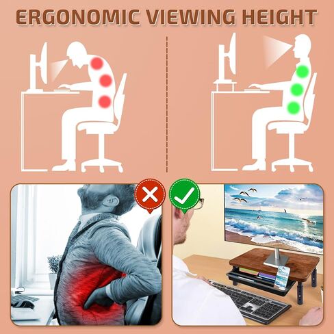 Monitor Stand with Storage Drawer, Wood Riser with Metal Bracket for Desk, Adjustable Desk Shelf for Top of Desk 3 Levels of Height & Angle, Computer Laptop Desktop Organizer White in Kuwait