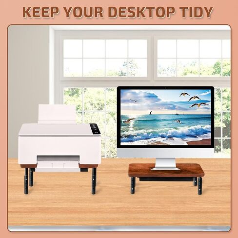 Monitor Stand with Storage Drawer, Wood Riser with Metal Bracket for Desk, Adjustable Desk Shelf for Top of Desk 3 Levels of Height & Angle, Computer Laptop Desktop Organizer White in Kuwait