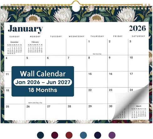 2025 Wall Calendar - 18 Months Wall Calendar Covers January 2025 to June 2026, Monthly Calendar(14.7"x11.5"), Hanging Wall Calendar for Easy Organizing, Colorful Typography in Saudi Arabia