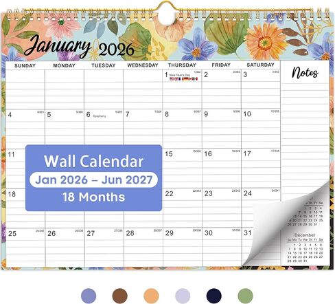 2025 Wall Calendar - 18 Months Wall Calendar Covers January 2025 to June 2026, Monthly Calendar(14.7"x11.5"), Hanging Wall Calendar for Easy Organizing, Colorful Typography in Kuwait