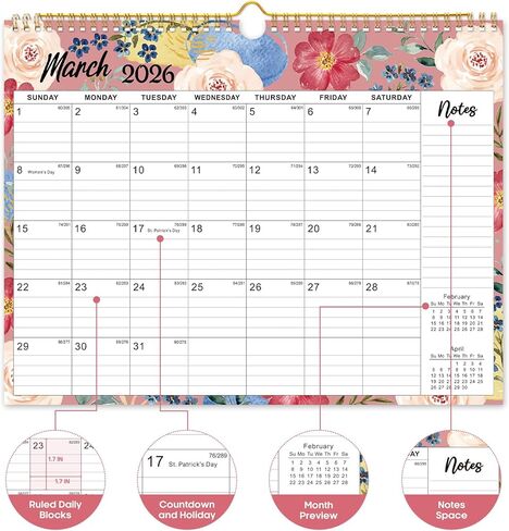 2025 Wall Calendar - 18 Months Wall Calendar Covers January 2025 to June 2026, Monthly Calendar(14.7"x11.5"), Hanging Wall Calendar for Easy Organizing, Colorful Typography in Kuwait