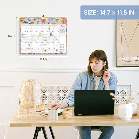 2025 Wall Calendar - 18 Months Wall Calendar Covers January 2025 to June 2026, Monthly Calendar(14.7"x11.5"), Hanging Wall Calendar for Easy Organizing, Colorful Typography in Kuwait