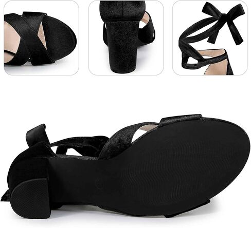 Perphy Velvet Chunky Heel Cross Strap Lace Up Sandals for Women in Kuwait