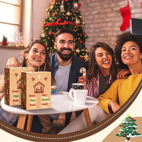 Kosiz 24 PCS يسوع يحبني أكياس الهدايا المسيحية عبر الورق حقائب Goody مع مقابض معالجة دينية الهدايا لفات in Saudi Arabia