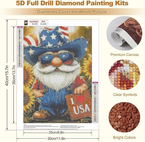 MEIYUDA Gnome Diamond Painting Kits for Beginners, DIY Independence Day Round Diamond Art Kits for Adults, 4th of July Full Drill Diamonds Painting Gem Art for Craft Home Wall Decor 12x12in in Saudi Arabia