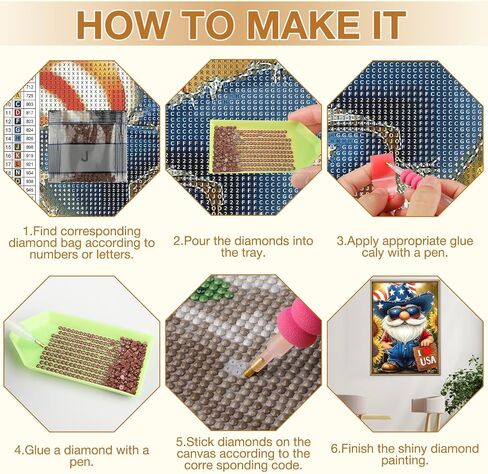 MEIYUDA Gnome Diamond Painting Kits for Beginners, DIY Independence Day Round Diamond Art Kits for Adults, 4th of July Full Drill Diamonds Painting Gem Art for Craft Home Wall Decor 12x12in in Saudi Arabia